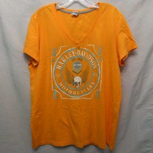 Orange V-Neck Short Sleeve Harley Tee, Monadnock, Keene, New Hampshire